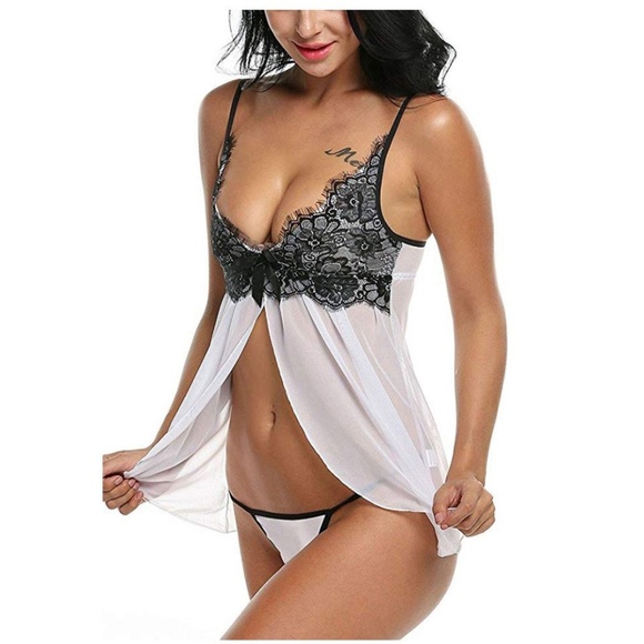 Lace Chemise Slip Babydoll Set w/ Thong - Picture 3 of 8